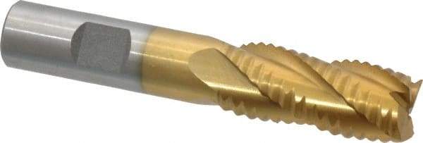 Interstate - 11/16" Diam, Coarse Pitch, 1-5/8" LOC, 4 Flute Cobalt Roughing Square End Mill - TiN Finish, 3-3/4" OAL, 5/8" Shank Diam, Single End - Apex Tool & Supply