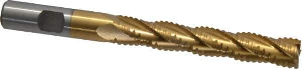 Interstate - 1/2" Diam, 3" LOC, 4 Flute Cobalt Roughing & Finishing Square End Mill - TiN Finish, 5" OAL, 1/2" Shank Diam, Weldon Shank, 30° Helix, Non-Centercutting - Apex Tool & Supply
