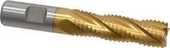 Interstate - 3/4" Diam, 2-1/2" LOC, 4 Flute Cobalt Roughing & Finishing Square End Mill - TiN Finish, 4-5/8" OAL, 3/4" Shank Diam, Weldon Shank, 30° Helix, Non-Centercutting - Apex Tool & Supply