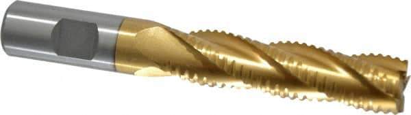 Interstate - 3/4" Diam, 3" LOC, 4 Flute Cobalt Roughing & Finishing Square End Mill - TiN Finish, 5-1/4" OAL, 3/4" Shank Diam, Weldon Shank, 30° Helix, Non-Centercutting - Apex Tool & Supply