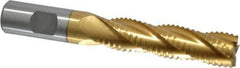 Interstate - 3/4" Diam, 3" LOC, 4 Flute Cobalt Roughing & Finishing Square End Mill - TiN Finish, 5-1/4" OAL, 3/4" Shank Diam, Weldon Shank, 30° Helix, Non-Centercutting - Apex Tool & Supply