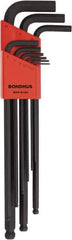 Bondhus - 9 Piece, L-Key Ball End Hex Key Set - 1.5 to 10mm Range, Protanium High Torque Steel - Apex Tool & Supply