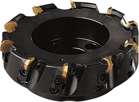 Seco - 212mm Cut Diam, 60mm Arbor Hole, 5mm Max Depth of Cut, 43° Indexable Chamfer & Angle Face Mill - 12 Inserts, OF.. 0704 Insert, Right Hand Cut, 12 Flutes, Series OctoMill - Apex Tool & Supply