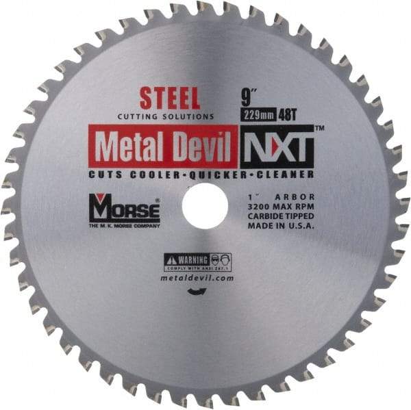 M.K. MORSE - 9" Diam, 1" Arbor Hole Diam, 48 Tooth Wet & Dry Cut Saw Blade - Steel, Standard Round Arbor - Apex Tool & Supply