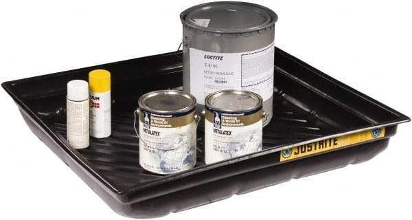 Justrite - 23 Gallon Capacity, 34 Inch Long x 37-3/4 Inch Wide, Polyurethane Spill Tray - 34 Inch Diameter, 5-1/2 Inch High, Black - Apex Tool & Supply