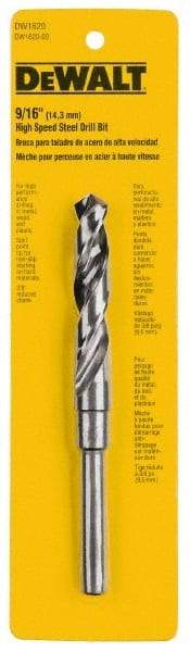 DeWALT - 1" Drill Bit, 1/2" Shank Diam, 118°, High Speed Steel Silver & Deming Reduced Shank Drill Bit - Oxide Finish, 6" OAL, Straight Shank, 3" Flute Length, Right Hand Cut, Standard, Spiral Flute, Regular Spiral - Apex Tool & Supply