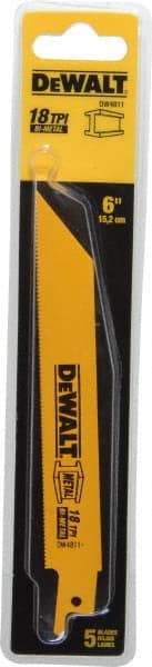 DeWALT - 6" Long x 3/4" Thick, Bi-Metal Reciprocating Saw Blade - Straight Profile, 18 TPI, Toothed Edge, Universal Shank - Apex Tool & Supply