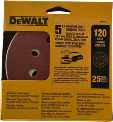 DeWALT - 5" Diam, 120 Grit, Aluminum Oxide Hook & Loop Disc - Fine Grade, Coated, Paper Backing, - Apex Tool & Supply