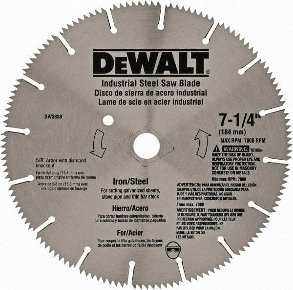 DeWALT - 7-1/4" Diam, 5/8" Arbor Hole Diam, 16 Tooth Wet & Dry Cut Saw Blade - Steel, Smooth Action, Standard Round Arbor - Apex Tool & Supply