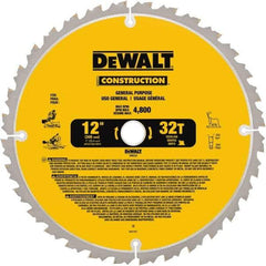 DeWALT - 12" Diam, 1" Arbor Hole Diam, 32 Tooth Wet & Dry Cut Saw Blade - Carbide-Tipped, General Purpose Action, Standard Round Arbor - Apex Tool & Supply
