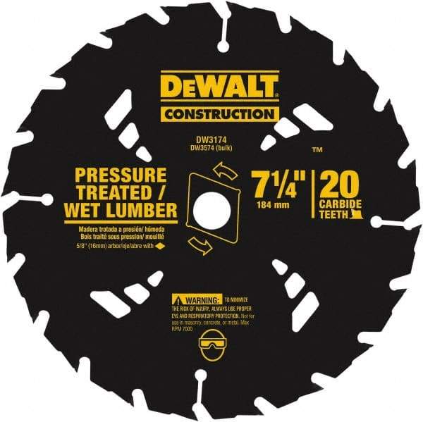 DeWALT - 7-1/4" Diam, 20 Tooth Wet & Dry Cut Saw Blade - Tungsten Carbide-Tipped, Standard Round Arbor - Apex Tool & Supply