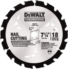 DeWALT - 7-1/4" Diam, 18 Tooth Wet & Dry Cut Saw Blade - Carbide-Tipped, Standard Round Arbor - Apex Tool & Supply
