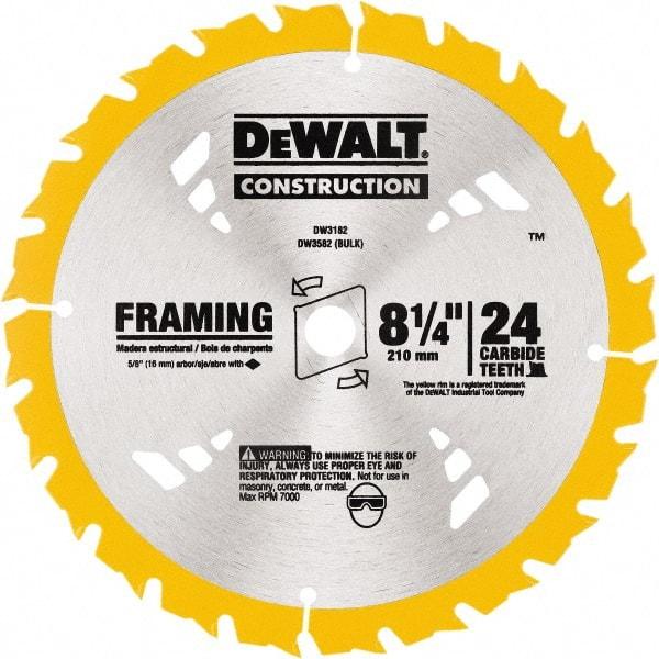 DeWALT - 8-1/4" Diam, 5/8" Arbor Hole Diam, 24 Tooth Wet & Dry Cut Saw Blade - Tungsten Carbide-Tipped, Smooth Action, Diamond Arbor - Apex Tool & Supply