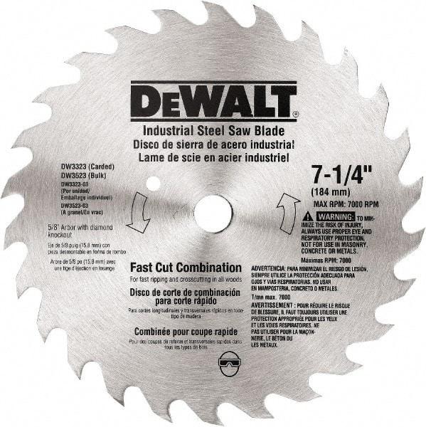 DeWALT - 7-1/4" Diam, 20 Tooth Wet & Dry Cut Saw Blade - Steel, Standard Round Arbor - Apex Tool & Supply