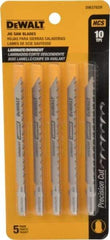 DeWALT - 4" Long, 10 Teeth per Inch, High Carbon Steel Jig Saw Blade - Toothed Edge, 1/4" Wide x 0.06" Thick, T-Shank - Apex Tool & Supply