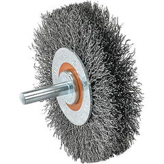 WALTER Surface Technologies - 2" OD, 1/4" Shank Diam, Crimped Steel Wheel Brush - 5/8" Face Width, 0.0118" Filament Diam, 25,000 RPM - Apex Tool & Supply