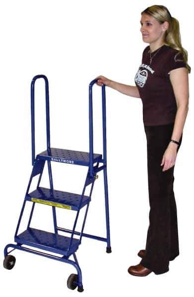 Ballymore - 52" 3 Step Ladder - Portable Folding Safety Ladder, 350 Lb Capacity, 30" Platform Height, 24" Base Width x 23" Base Depth, Perforated Tread - Apex Tool & Supply