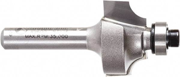 Amana Tool - 7/8" Cut Diam, 1/2" Length of Cut, 2 Flute Beading Edge Profile Router Bit - Carbide-Tipped, 1/4" Shank Diam, 2" OAL, Uncoated - Apex Tool & Supply