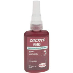Loctite - 50 mL Bottle, Green, High Strength Liquid Retaining Compound - Series 640, 24 hr Full Cure Time - Apex Tool & Supply