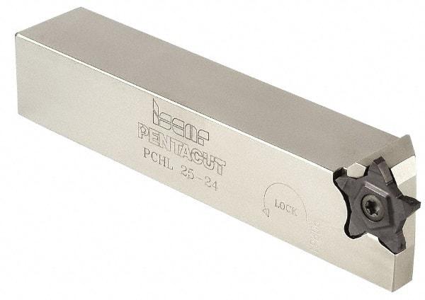 Iscar - External Thread, 0.256" Max Depth of Cut, 0.0197" Min Groove Width, 5-1/2" OAL, Right Hand Indexable Grooving Cutoff Toolholder - 1" Shank Height x 1" Shank Width, PENTA 24N RS Insert Style, PCH Toolholder Style, Series PentaCut - Apex Tool & Supply
