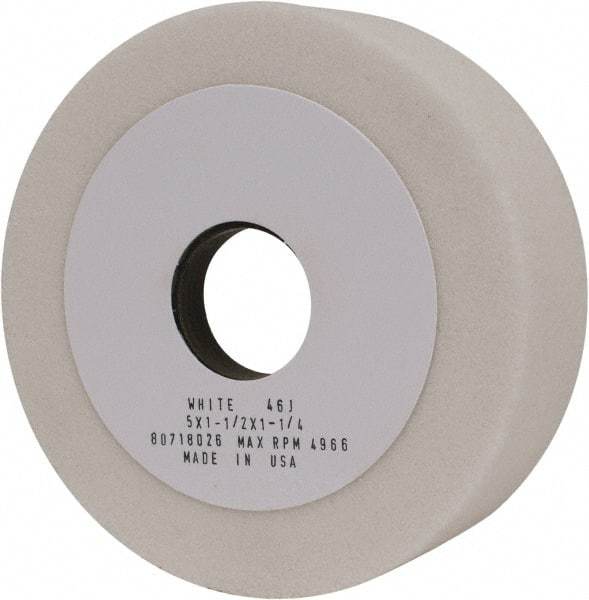 Grier Abrasives - 5" Diam, 1-1/4" Hole Size, 1-1/2" Overall Thickness, 46 Grit, Type 6 Tool & Cutter Grinding Wheel - Coarse Grade, Aluminum Oxide, J Hardness, Vitrified Bond, 4,966 RPM - Apex Tool & Supply