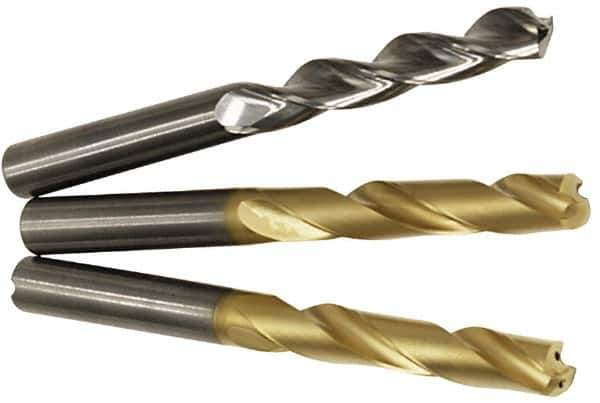 Kennametal - 9/16" 130° Solid Carbide Jobber Drill - TiAlN Finish, Right Hand Cut, Spiral Flute, Straight Shank, 4.88" OAL, Standard Point - Apex Tool & Supply