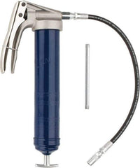 Lincoln - 7,500 Max psi, Flexible Pistol Grease Gun - 14-1 & 2 oz (Cartridge) & 16 oz (Bulk) Capacity, 1/8 Thread Outlet, 39 Strokes per oz, Bulk & Cartridge Fill, Includes 6" Straight Pipe & Coupler - Apex Tool & Supply