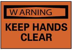NMC - Accident Prevention Label, Header: WARNING - Legend: Warning - Keep Hands Clear, English, Black & Orange, 5" Long x 3" High, Sign Muscle Finish - Apex Tool & Supply