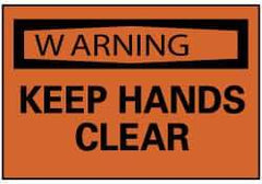 NMC - Accident Prevention Label, Header: WARNING - Legend: Warning - Keep Hands Clear, English, Black & Orange, 5" Long x 3" High, Sign Muscle Finish - Apex Tool & Supply