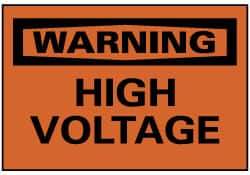 NMC - Accident Prevention Label, Header: WARNING - Legend: Warning - High Voltage, English, Black & Orange, 5" Long x 3" High, Sign Muscle Finish - Apex Tool & Supply