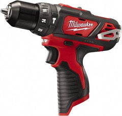 Milwaukee Tool - 12 Volt 3/8" Keyless Chuck Cordless Hammer Drill - 0 to 22,500 BPM, 0 to 400 & 0 to 1,500 RPM, Reversible - Apex Tool & Supply