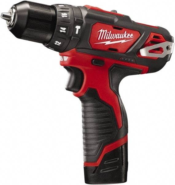 Milwaukee Tool - 12 Volt 3/8" Keyless Chuck Cordless Hammer Drill - 0 to 22,500 BPM, 0 to 400 & 0 to 1,500 RPM, Reversible - Apex Tool & Supply