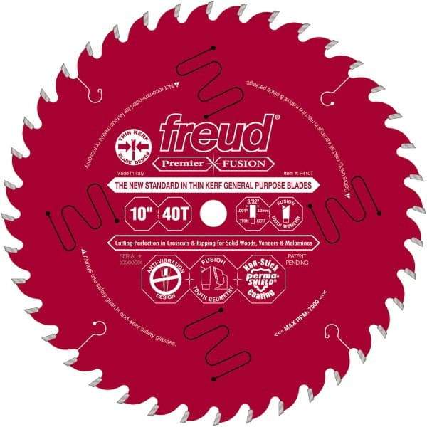 Freud - 10" Diam, 5/8" Arbor Hole Diam, 40 Tooth Wet & Dry Cut Saw Blade - Carbide-Tipped, Standard Round Arbor - Apex Tool & Supply