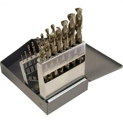 Chicago-Latrobe - 1/16 to 1/2", 135° Point, Gold Finish, Cobalt Jobber Length Drill Bit Set - Apex Tool & Supply