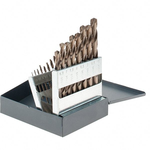 Chicago-Latrobe - 1 to 10mm, 135° Point, Gold Finish, Cobalt Jobber Length Drill Bit Set - Apex Tool & Supply