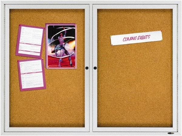 Quartet - 48" Wide x 36" High Enclosed Cork Bulletin Board - Natural (Color) - Apex Tool & Supply