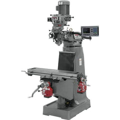 Jet - 9" Table Width x 42" Table Length, Step Pulley Control, 1 Phase Knee Milling Machine - R8 Spindle Taper, 2 hp - Apex Tool & Supply
