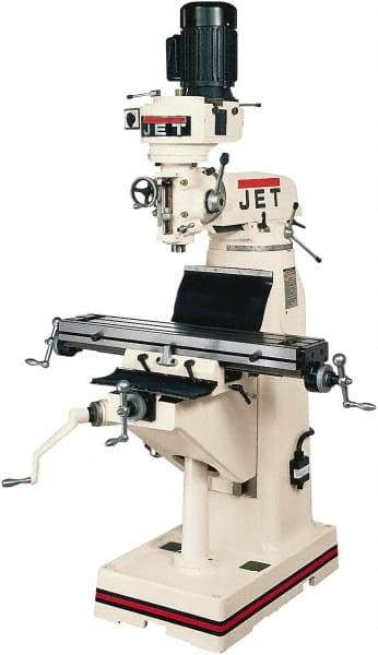 Jet - 7-7/8" Table Width x 35-3/4" Table Length, Step Pulley Control, 1 Phase Knee Milling Machine - R8 Spindle Taper, 1-1/2 hp - Apex Tool & Supply