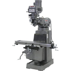 Jet - 10" Table Width x 50" Table Length, Variable Speed Pulley Control, 3 Phase Knee Milling Machine - R8 Spindle Taper, 3 hp - Apex Tool & Supply