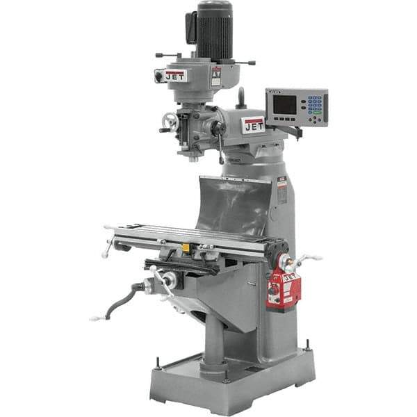 Jet - 7-7/8" Table Width x 35-3/4" Table Length, Step Pulley Control, 1 Phase Knee Milling Machine - R8 Spindle Taper, 1-1/2 hp - Apex Tool & Supply