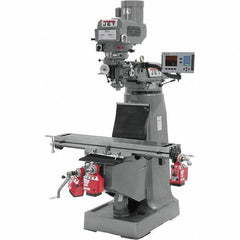 Jet - 9" Table Width x 49" Table Length, Variable Speed Pulley Control, 3 Phase Knee Milling Machine - R8 Spindle Taper, 3 hp - Apex Tool & Supply