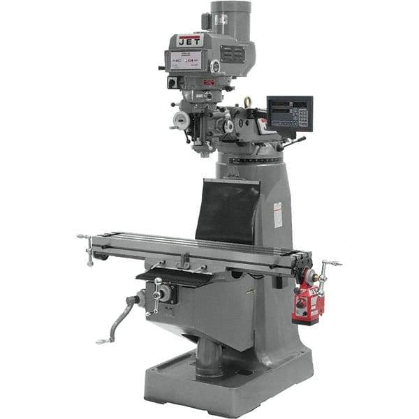Jet - 9" Table Width x 42" Table Length, Variable Speed Pulley Control, 3 Phase Knee Milling Machine - R8 Spindle Taper, 3 hp - Apex Tool & Supply