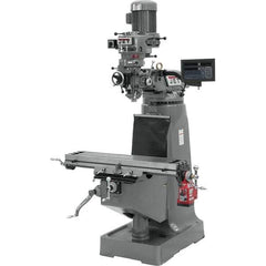Jet - 9" Table Width x 42" Table Length, Step Pulley Control, 1 Phase Knee Milling Machine - R8 Spindle Taper, 2 hp - Apex Tool & Supply
