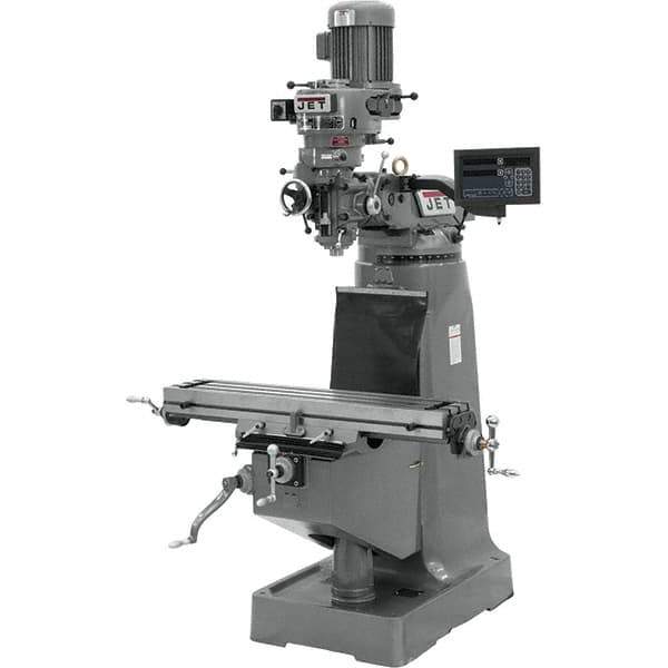 Jet - 9" Table Width x 42" Table Length, Step Pulley Control, 1 Phase Knee Milling Machine - R8 Spindle Taper, 2 hp - Apex Tool & Supply