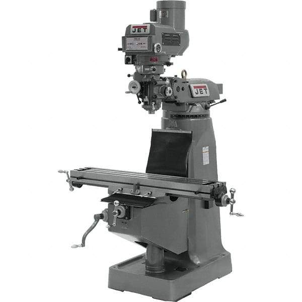 Jet - 9" Table Width x 42" Table Length, Variable Speed Pulley Control, 3 Phase Knee Milling Machine - R8 Spindle Taper, 3 hp - Apex Tool & Supply