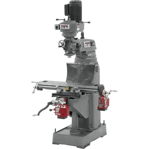 Jet - 7-7/8" Table Width x 35-3/4" Table Length, Step Pulley Control, 1 Phase Knee Milling Machine - R8 Spindle Taper, 1-1/2 hp - Apex Tool & Supply