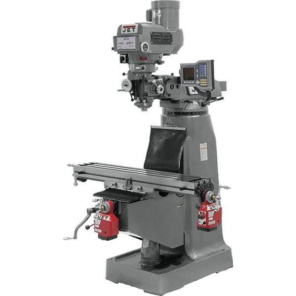 Jet - 9" Table Width x 42" Table Length, Variable Speed Pulley Control, 1 Phase Knee Milling Machine - R8 Spindle Taper, 2 hp - Apex Tool & Supply