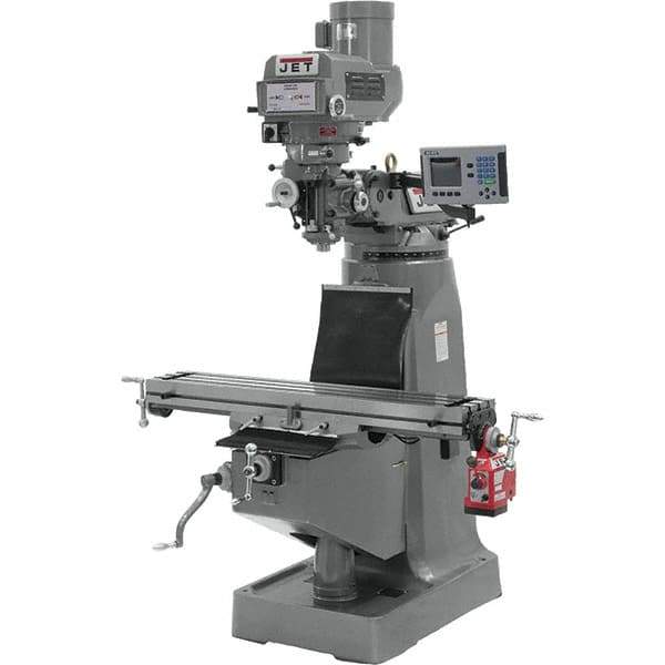 Jet - 10" Table Width x 49" Table Length, Variable Speed Pulley Control, 1 Phase Knee Milling Machine - R8 Spindle Taper - Apex Tool & Supply