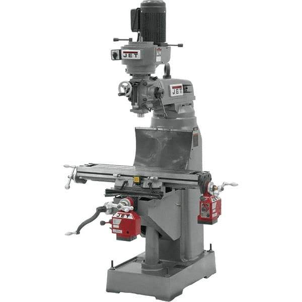Jet - 7-7/8" Table Width x 35-3/4" Table Length, Step Pulley Control, 3 Phase Knee Milling Machine - R8 Spindle Taper, 1-1/2 hp - Apex Tool & Supply