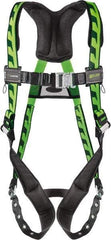 Miller - 400 Lb Capacity, Size Universal, Full Body AirCore Single D-Ring Safety Harness - Polyester, Tongue Buckle Leg Strap, Quick Connect Chest Strap, Black/Green - Apex Tool & Supply